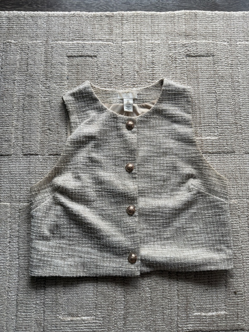 H&M Beige Tweed Crop Vest with Gold Buttons